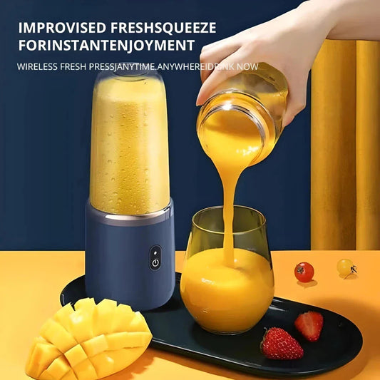 Portable electric juice extractor with a pink lid, designed for on-the-go healthy hydration and wellness