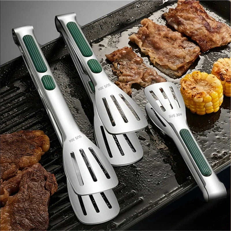 Premium non-slip stainless steel food tongs with ergonomic design for safe and efficient cooking and serving in the kitchen