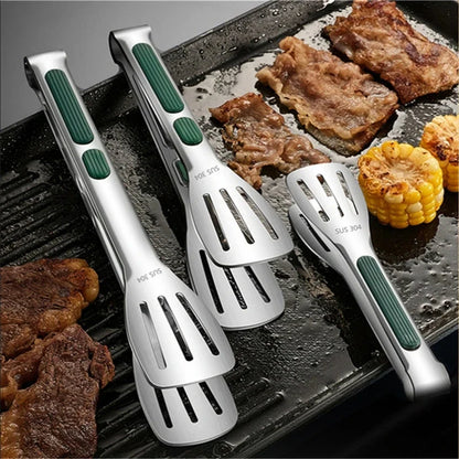 Premium non-slip stainless steel food tongs with ergonomic design for safe and efficient cooking and serving in the kitchen