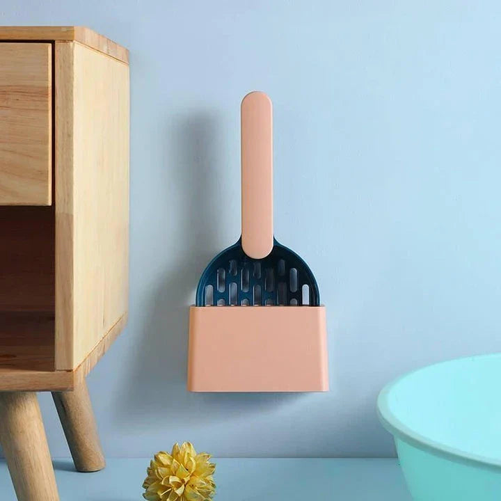 Premium Multi-Function Cat Litter Scoop with Self-Cleaning Base in Coffee Pink Colour