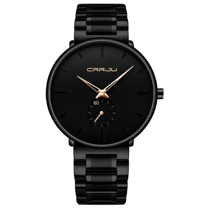 A stylish stainless steel waterproof watch with a sleek design and various coloured needle options