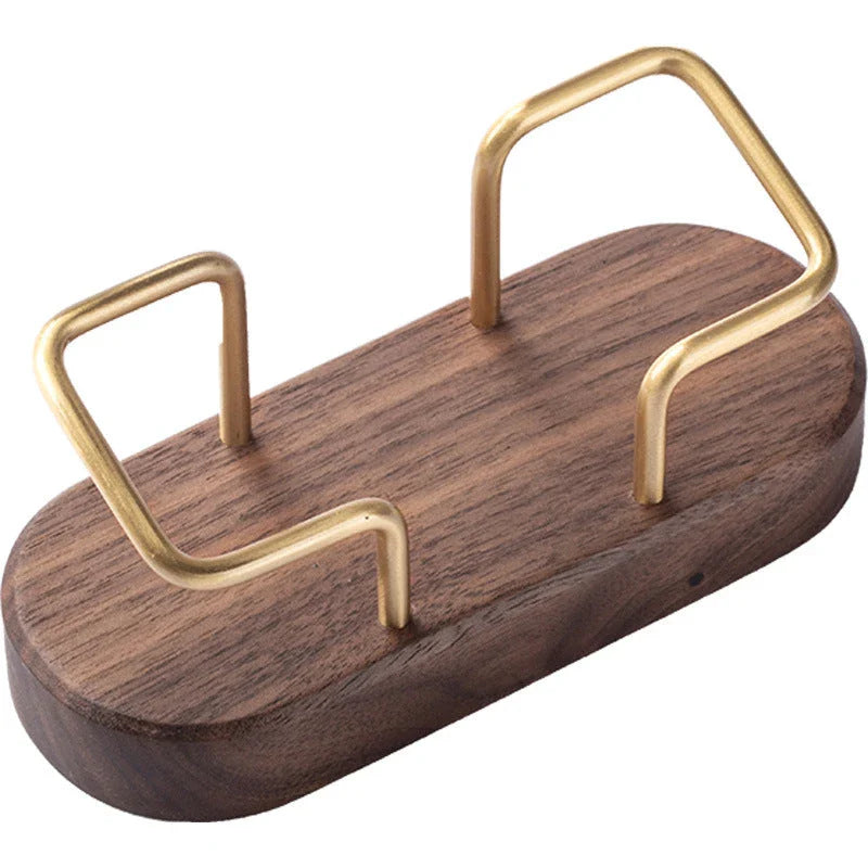 Elegant wooden business card holder made of premium black walnut or beech wood, designed for use on office desks and in home workspaces.