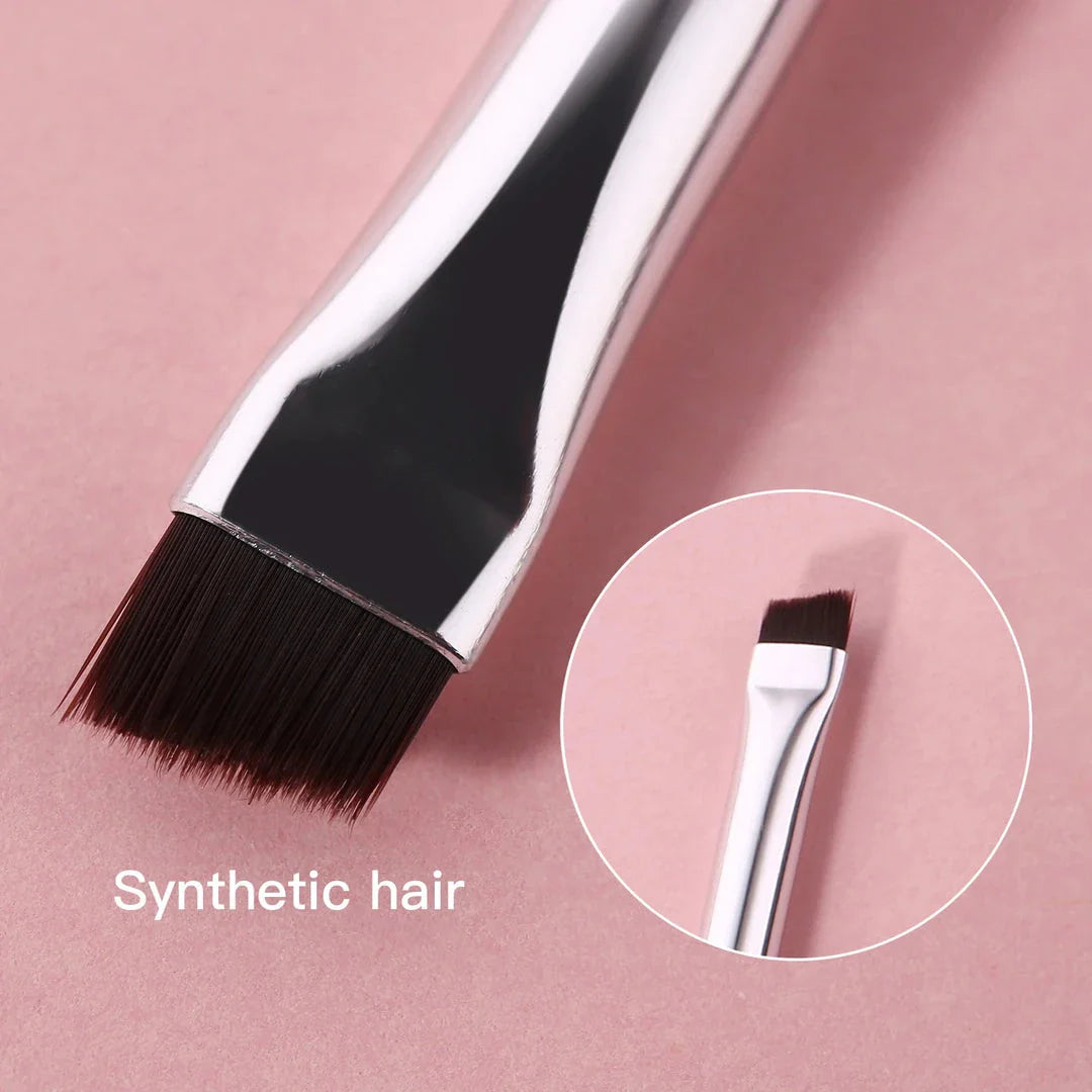 Professional black eyebrow and eyeliner makeup brush with sleek wooden handle for precise, salon-quality results