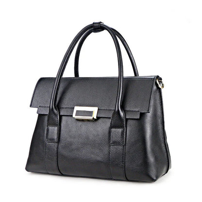 Premium first-layer cowhide leather shoulder bag with adjustable strap, spacious interior, and classic fashion design