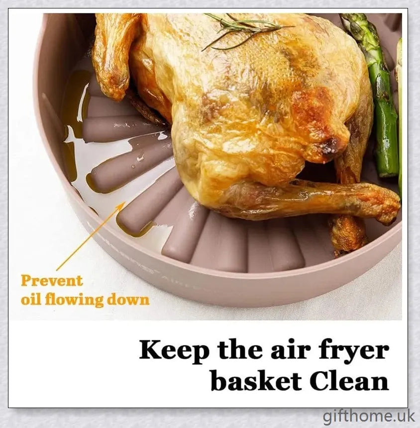 Premium silicone air fryer pot in brown and grey colours, suitable for various air frying and cooking tasks