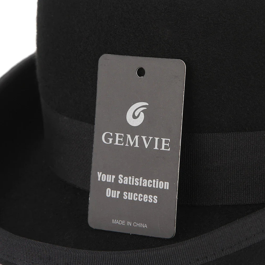 Timeless British Wool Bowler Hat with Delicate Feather Trim - Sophisticated and Elegant Headwear