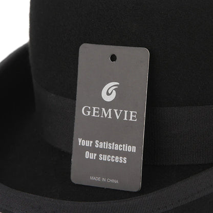 Timeless British Wool Bowler Hat with Delicate Feather Trim - Sophisticated and Elegant Headwear