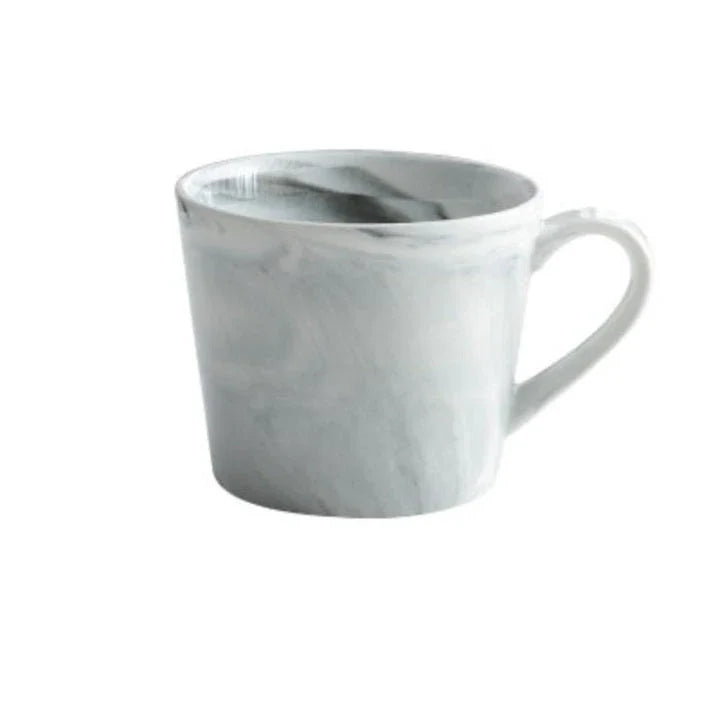 Elegant marble-inspired porcelain coffee mug with a sleek and sophisticated British design