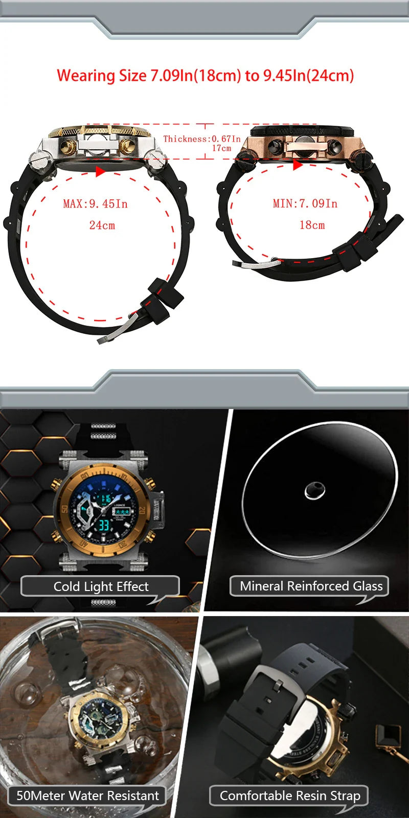 Premium chronograph watch with dual display, luminous face, and comprehensive smart features for the modern gentleman