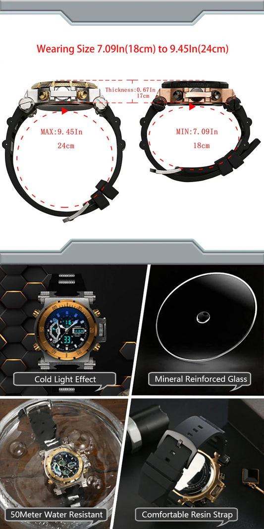 Premium chronograph watch with dual display, luminous face, and comprehensive smart features for the modern gentleman