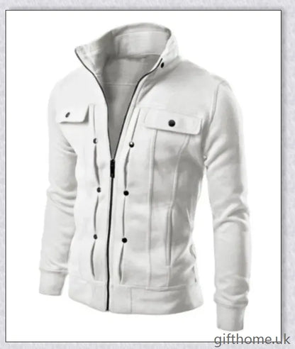 A stylish cardigan jacket made of a blend of polyester and cotton, offering a comfortable and versatile design for everyday wear.
