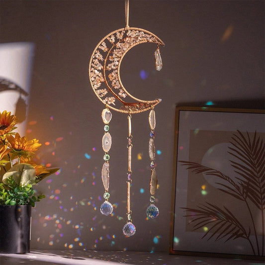Mesmerising Moon Agate Crystal Pendant Dream Catcher with a stunning array of colourful agate crystals
