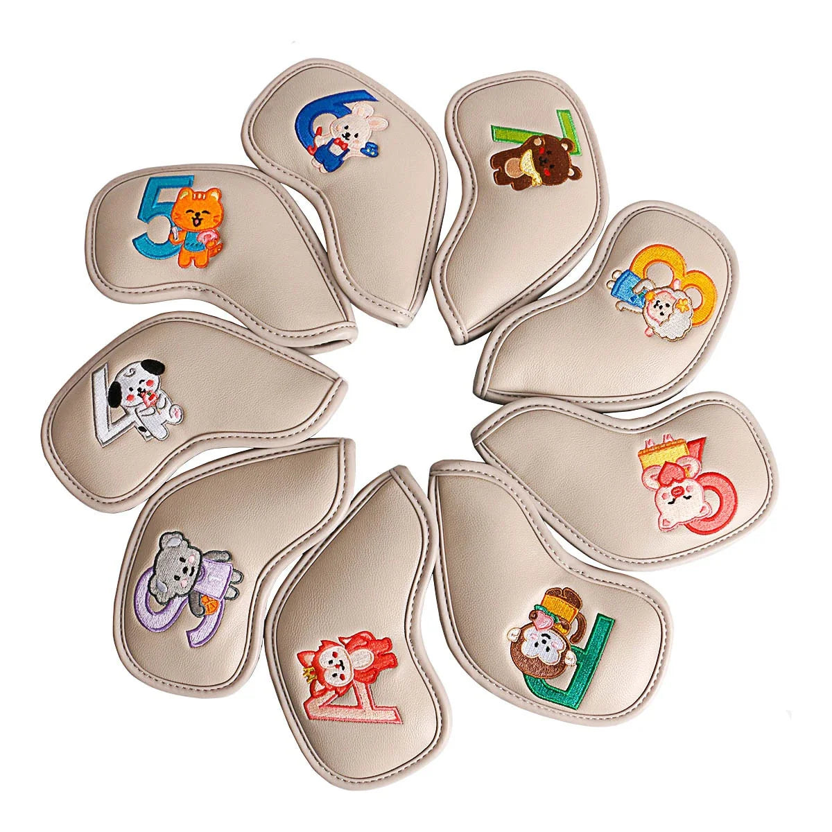 Premium printed golf iron covers in a variety of vibrant colours, designed to protect clubs and showcase personal style