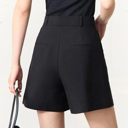 Stylish casual straight shorts in classic black and chic apricot colours, featuring a premium twill fabric blend for comfort and durability.