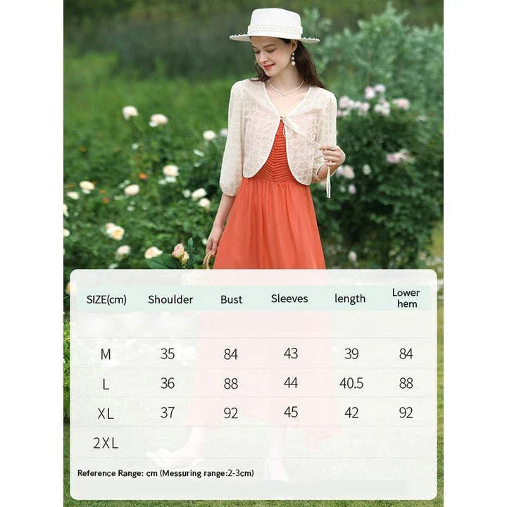 Elegant Summer Lace Jacket for Women - Vintage-inspired style with floral and lace design, puff sleeves, and wide-waisted cut for a flattering silhouette.