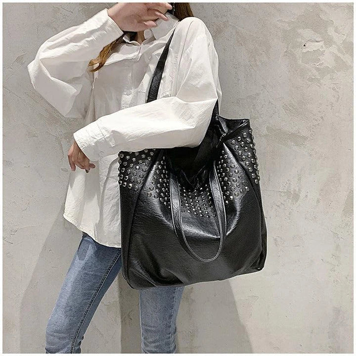 Premium British leather tote bag in black, featuring a large capacity design and stylish, versatile appeal.