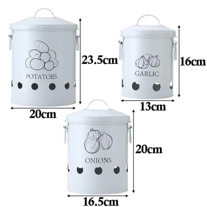Premium metal storage containers with perforated sides for ventilation and built-in handles for easy transport