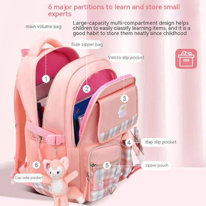 Charming children's backpack with cartoon design, ample capacity, and lightweight nylon construction