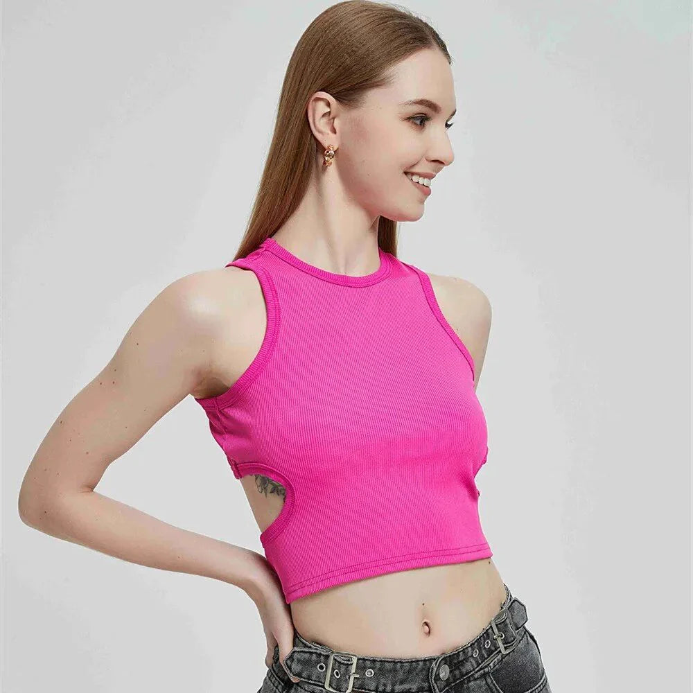 A chic ribbed knit Y2K-inspired tank top in a solid green colour, offering a flattering fit and timeless style.