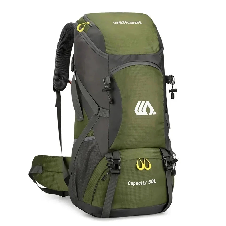 Premium 50L waterproof backpack with hydration system, shoe compartment, and reflective safety features for outdoor adventures