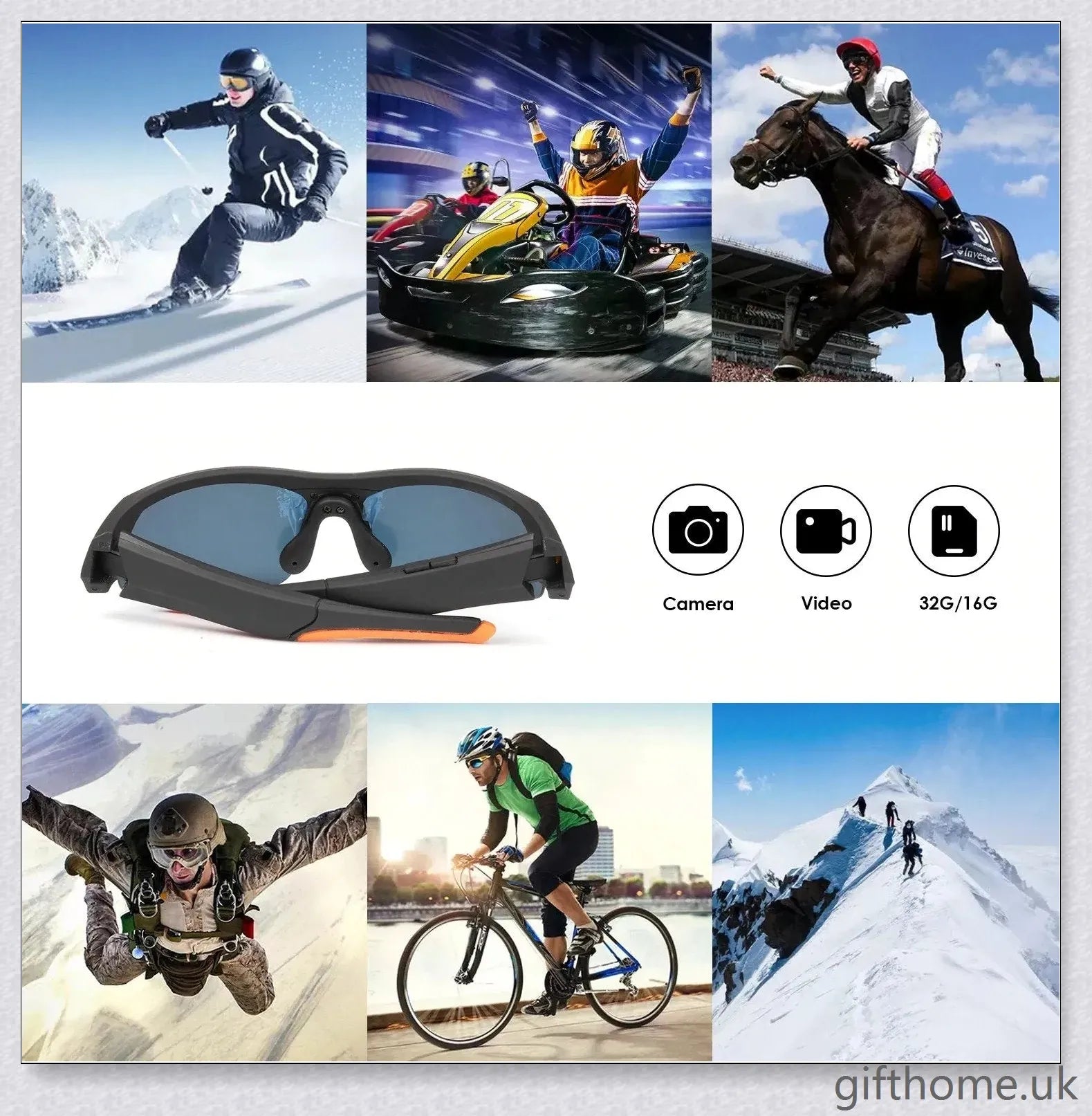 Premium smart camera glasses with HD video recording, built-in microphone and earbuds, and UV protection