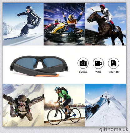 Premium smart camera glasses with HD video recording, built-in microphone and earbuds, and UV protection