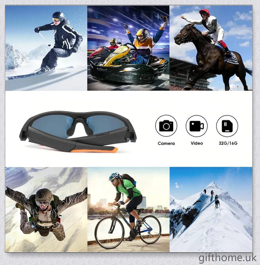Premium smart camera glasses with HD video recording, built-in microphone and earbuds, and UV protection