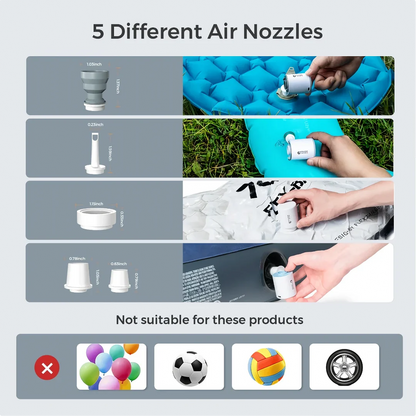 Compact portable electric air pump with built-in LED light for outdoor adventures and storage solutions