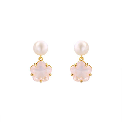 Hypoallergenic silver earrings with delicate cherry blossom crystal accents, perfect for sensitive skin