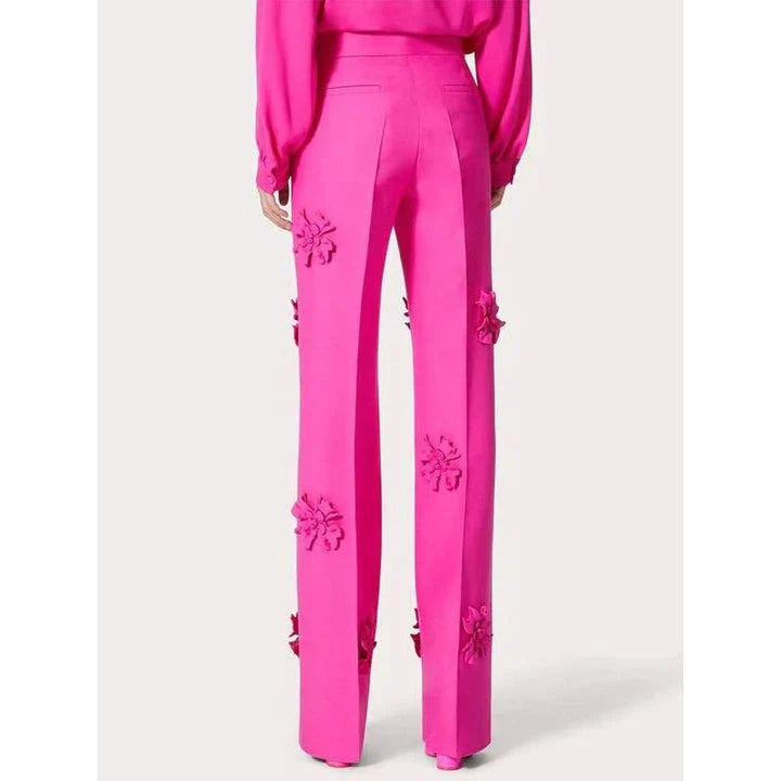 Premium high-waist wide-leg trousers in a pink shade, featuring a unique patchwork design for a stylish and comfortable look.