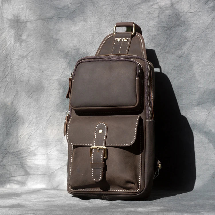 Premium handcrafted cow leather one-shoulder messenger bag for men in vintage brown colour