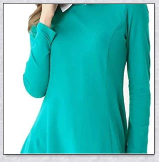 Elegant long-sleeved Peter Pan collar dress in multiple colours, perfect for Halloween or casual wear