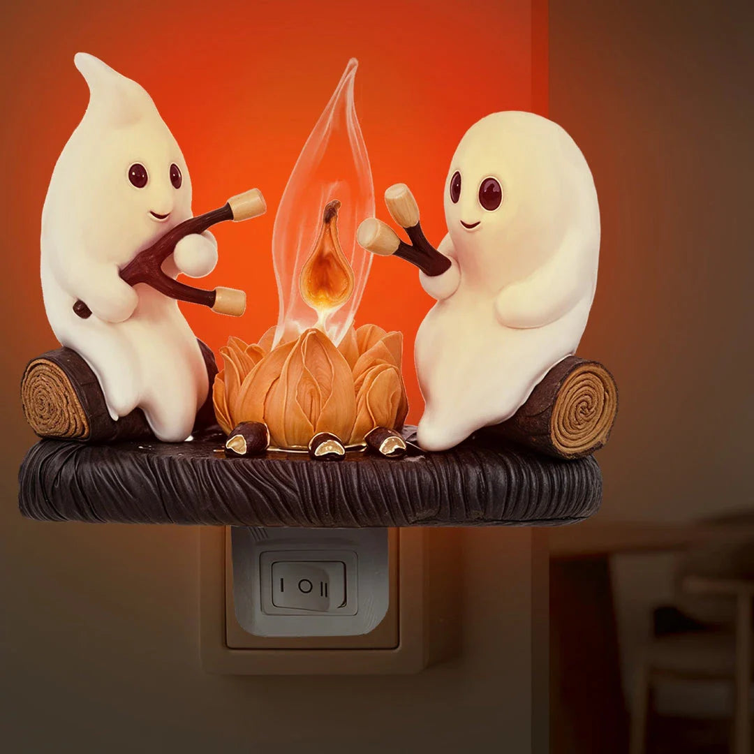 Enchanting Halloween Ghost Campfire Night Light with a charming bonfire design and friendly ghosts, creating a cosy and whimsical atmosphere.
