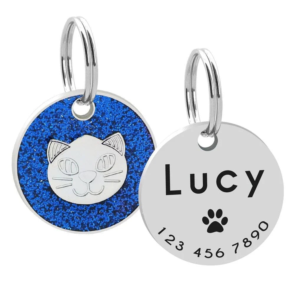 Premium stainless steel ID tag with engraved glitter design and customisable text