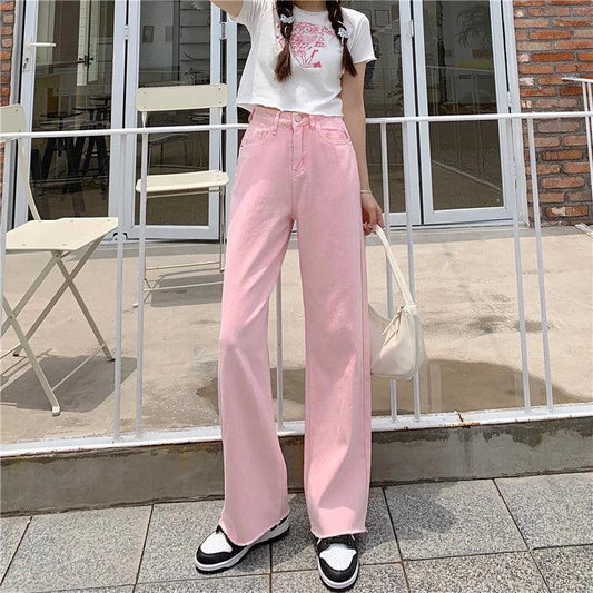 Premium cotton denim high-waist wide-leg trousers in a flattering, figure-hugging silhouette