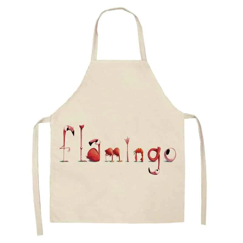 Flamingo Print Apron with Adjustable Neck Strap and Waist Ties, Made of Cotton and Linen Blend