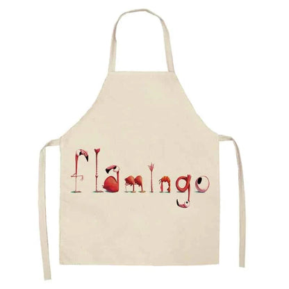 Flamingo Print Apron with Adjustable Neck Strap and Waist Ties, Made of Cotton and Linen Blend