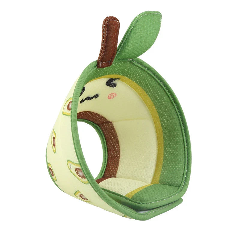 Stylish 3D printed pet collar in avocado, akita, and small yellow duck designs with breathable mesh material