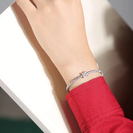 Elegant 925 silver bracelet with a captivating moissanite Rubik's Cube design, perfect for special occasions and everyday wear.