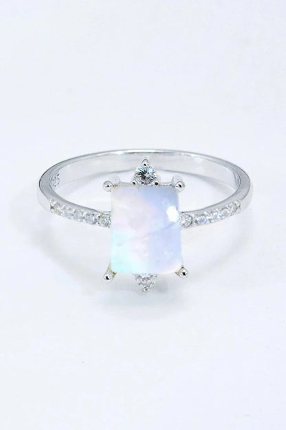 Elegant 925 Sterling Silver Square Moonstone Ring with Mesmerising Blue-Violet Hue