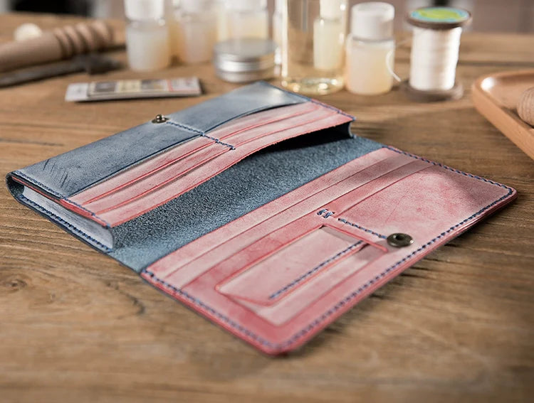 Premium handcrafted leather wallet with mist wax finish, featuring a vintage-inspired design and ample storage for cards and cash