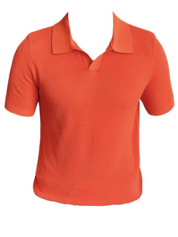 A premium cotton blend polo shirt in classic colours, featuring a v-neck lapel collar and slim fit design for a sophisticated casual look.