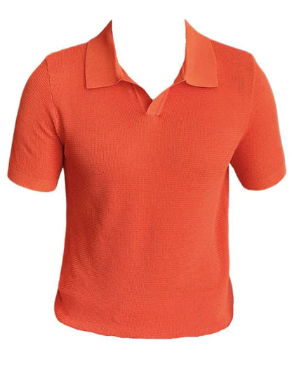 A premium cotton blend polo shirt in classic colours, featuring a v-neck lapel collar and slim fit design for a sophisticated casual look.