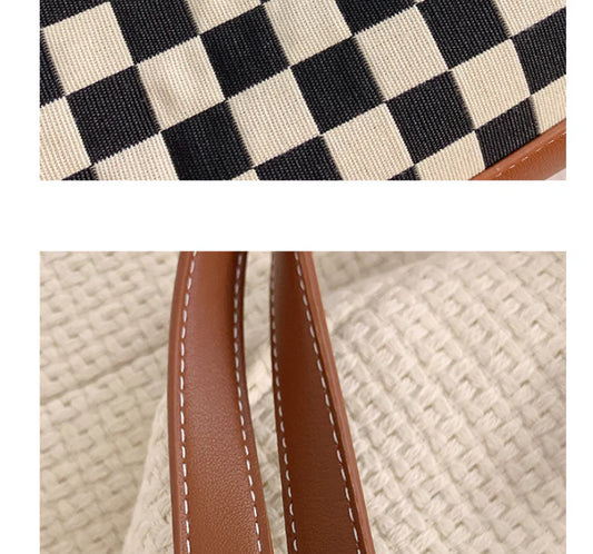 Stylish contrast colour tote bag with chic checkerboard design, made from premium PU leather for durability and versatility