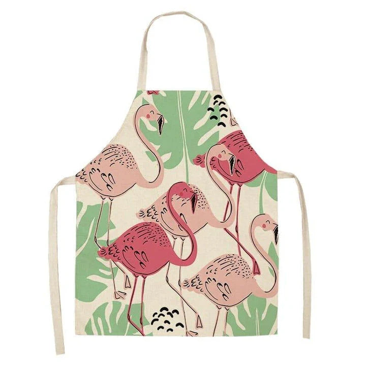 Flamingo Print Apron with Adjustable Neck Strap and Waist Ties, Made of Cotton and Linen Blend