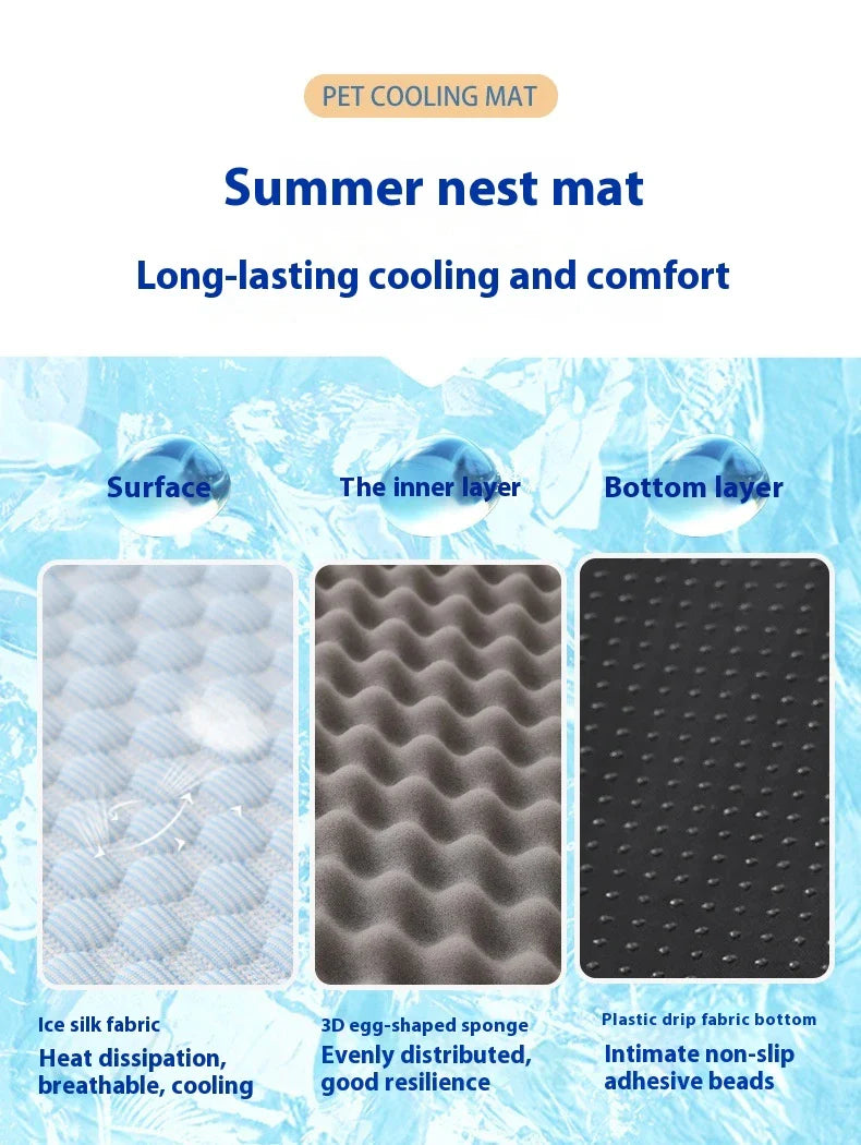 A breathable, ice-filled pet cooling mat in a variety of stylish colours for use in kennels, beds, or anywhere your pet lounges.