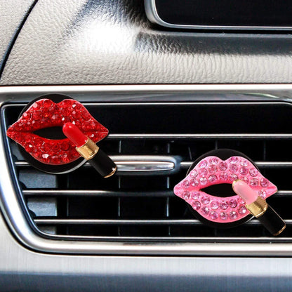 Dazzling diamond-studded lips car air freshener with a stylish rhinestone design and lemon scent