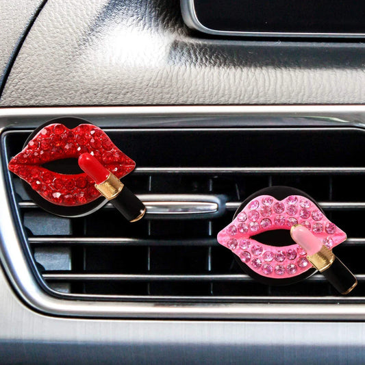 Dazzling diamond-studded lips car air freshener with a stylish rhinestone design and lemon scent