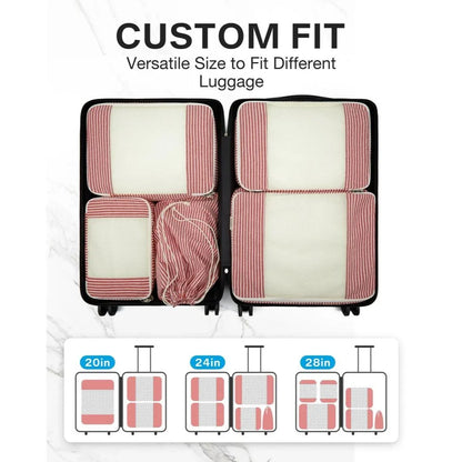 Eco-Friendly Foldable Travel Packing Cubes in Red, 6-Piece Set for Organised Packing