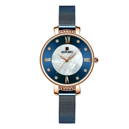 Elegant shell-inspired dial and Milanese mesh strap ladies watch from Trendha